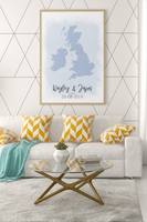 Couples United Kingdom Map with Special Dates & Heart Personalised 2022 Wall Decor Print with 10 New Styles